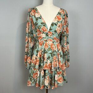 Hello Molly Miami Love Dress Womens Size 8/Large NWT Mint Tangerine Long Sleeve